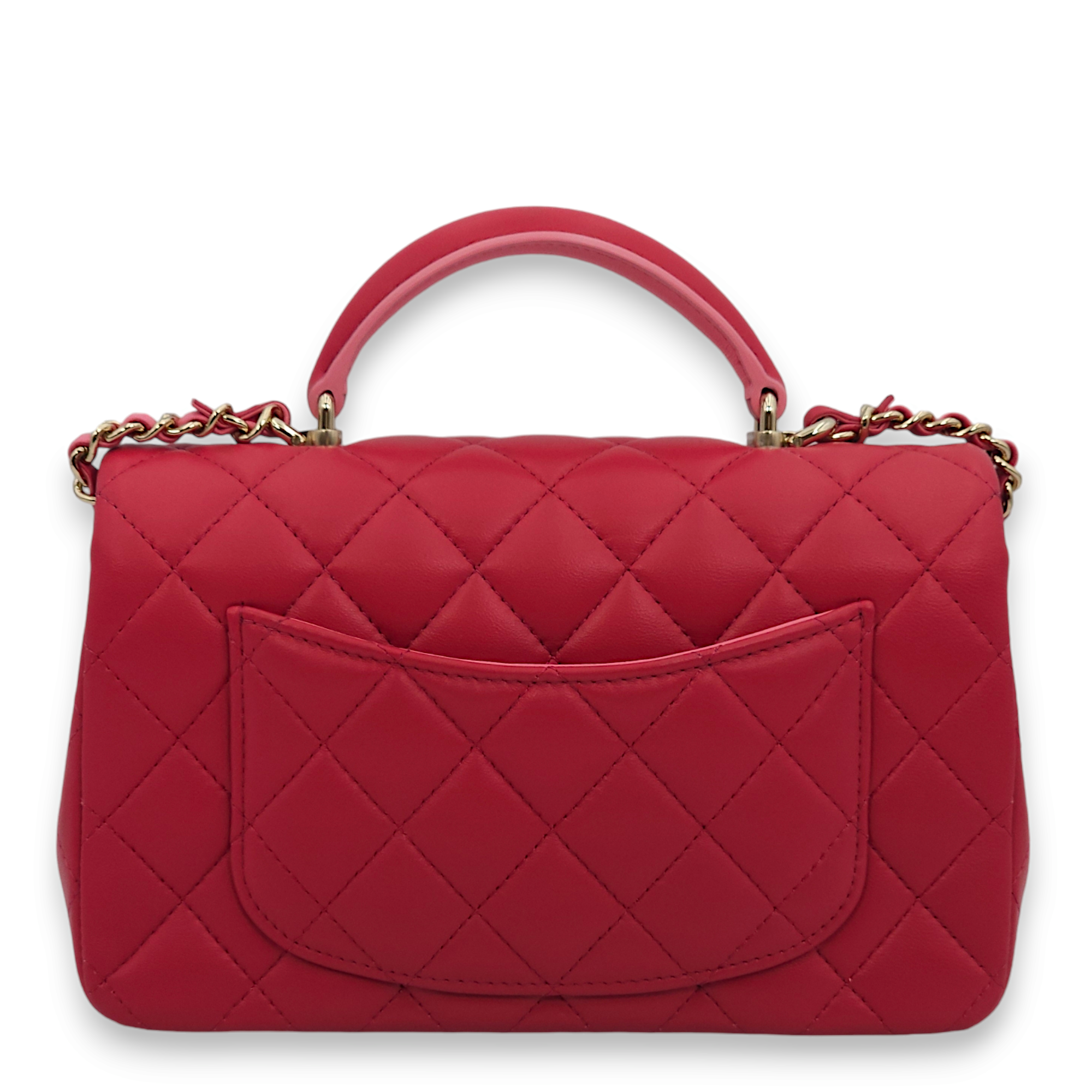 Rectangle (Quilted) Mini Rose Fince / Rose Clair Top Handle Bag in Lambskin, Gold hardware