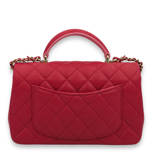 Rectangle (Quilted) Mini Rose Fince / Rose Clair Top Handle Bag in Lambskin, Gold hardware