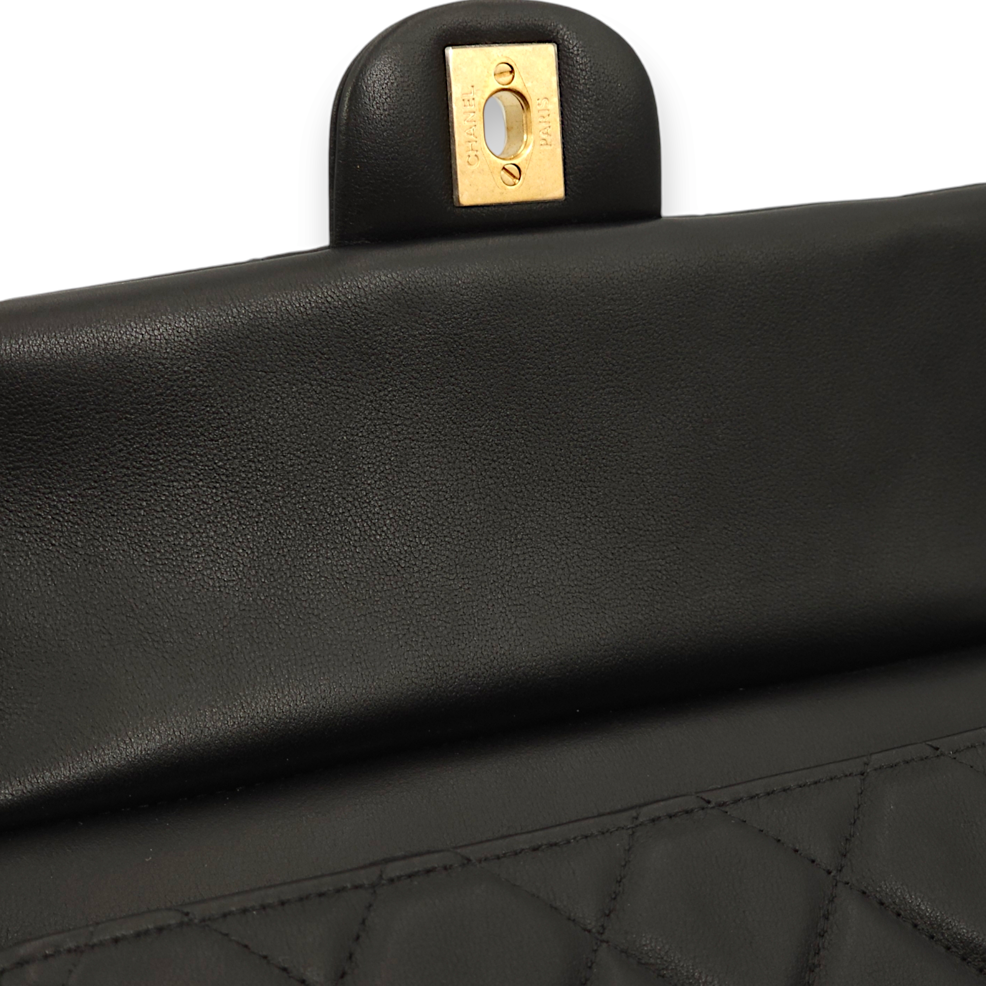 Seasonal Quilted Black Top Handle Bag in Lambskin, Gold hardware