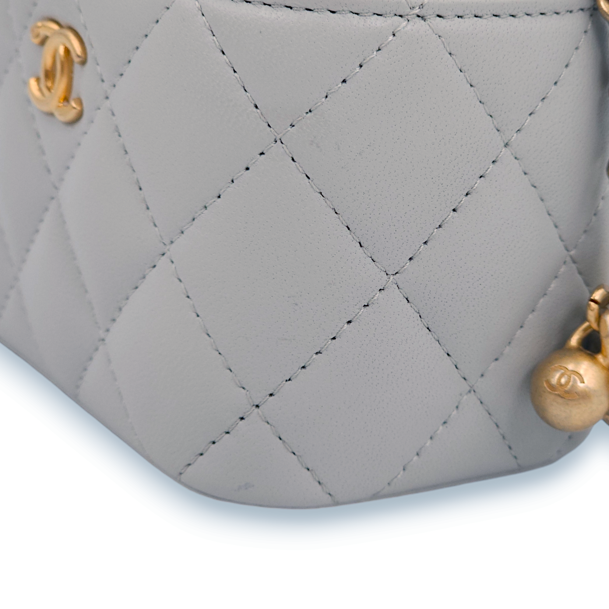 Pearl Crush Mini Pastel blue Vanity Bag in Lambskin, Gold hardware