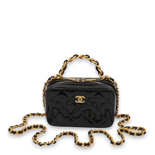 Quilted Vanity Mini Black /Coral Interior Top Handle Bag in Calfskin, Gold hardware