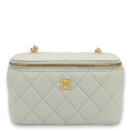 Quilted Vanity Mini Grey Top Handle Bag in Lambskin, Gold hardware