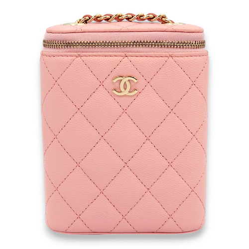 Quilted Vertical Mini Pink Vanity Bag in Caviar Leather, Gold hardware