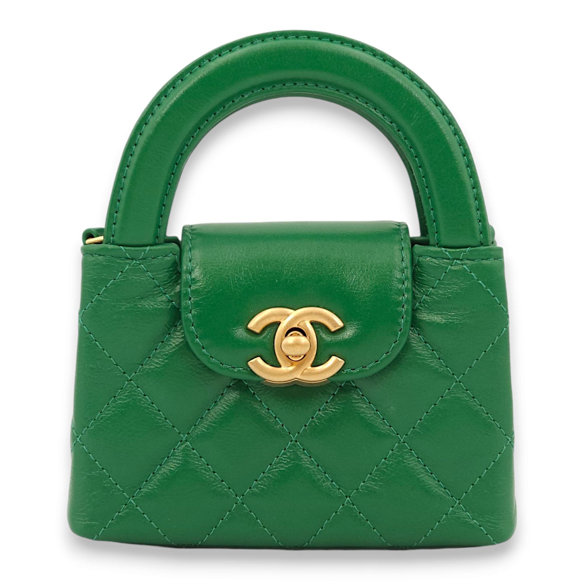 Kelly Green Shoulder Bag in Calfskin, Gold hardware