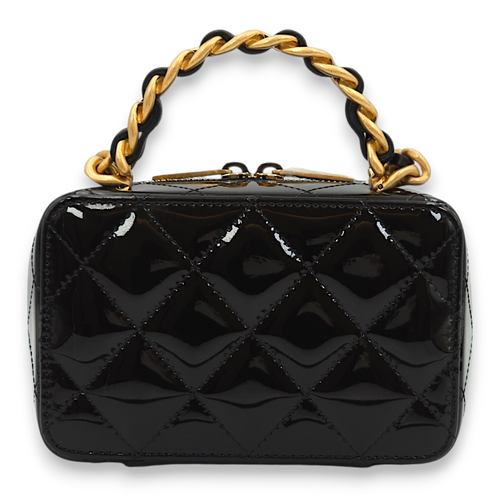 Quilted Vanity Mini Black /Coral Interior Top Handle Bag in Calfskin, Gold hardware