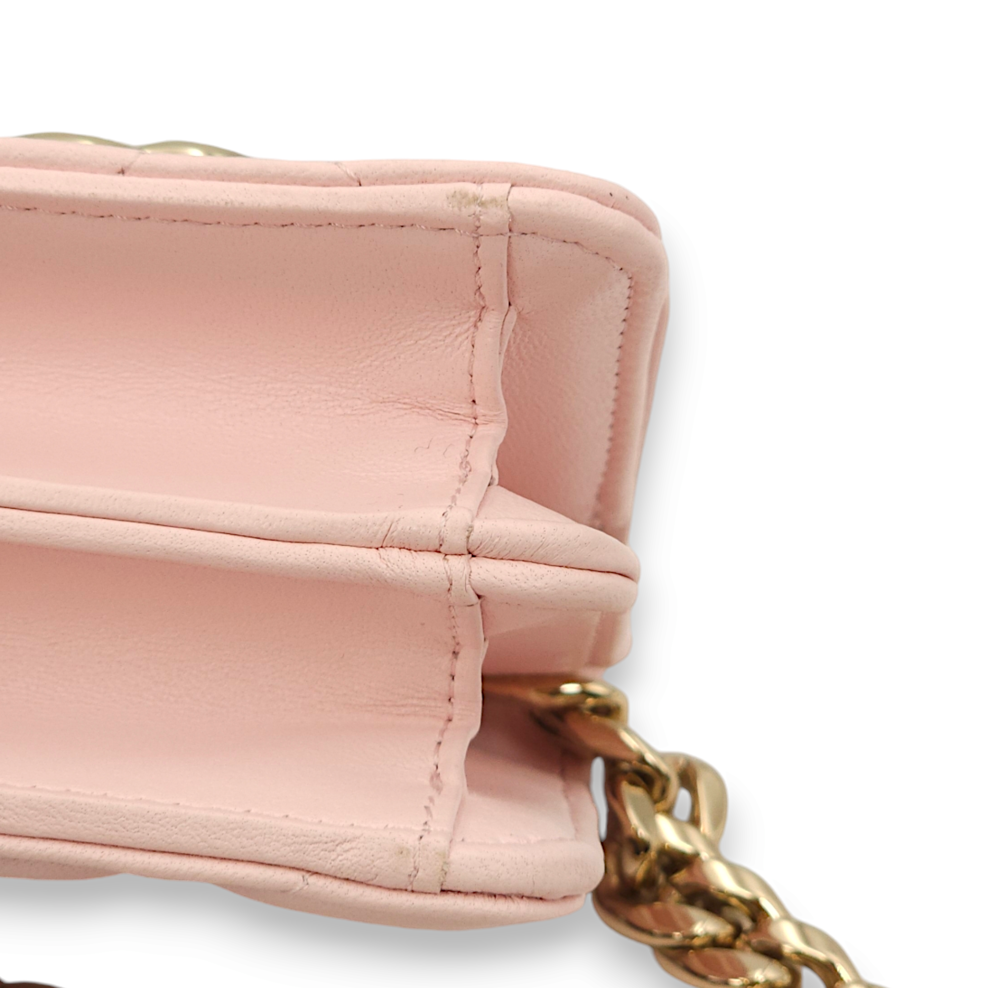 Quilted Loco Light pink/Pink enamel Wallet On Chain in Lambskin, Gold hardware