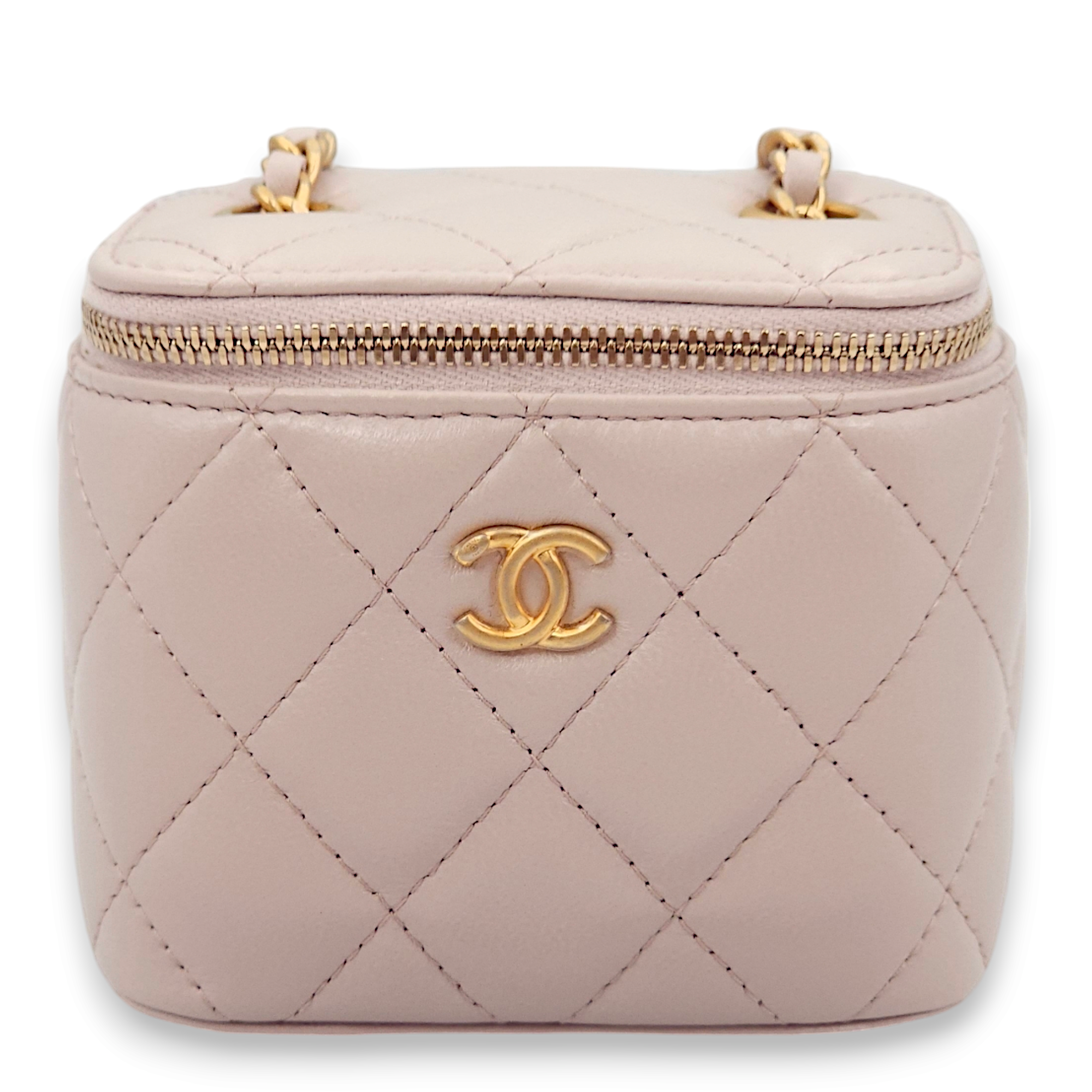 Pearl Crush Mini Lilac Vanity Bag in Lambskin, Gold hardware