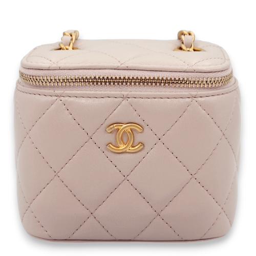 Pearl Crush Mini Lilac Vanity Bag in Lambskin, Gold hardware