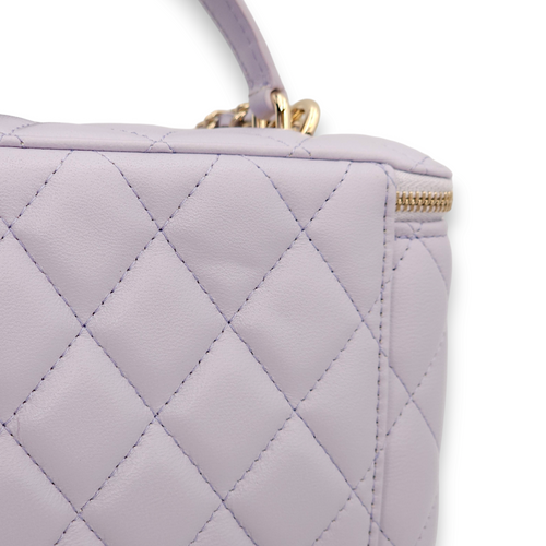 Quilted Vanity Mini Lilac Top Handle Bag in Lambskin, Gold hardware