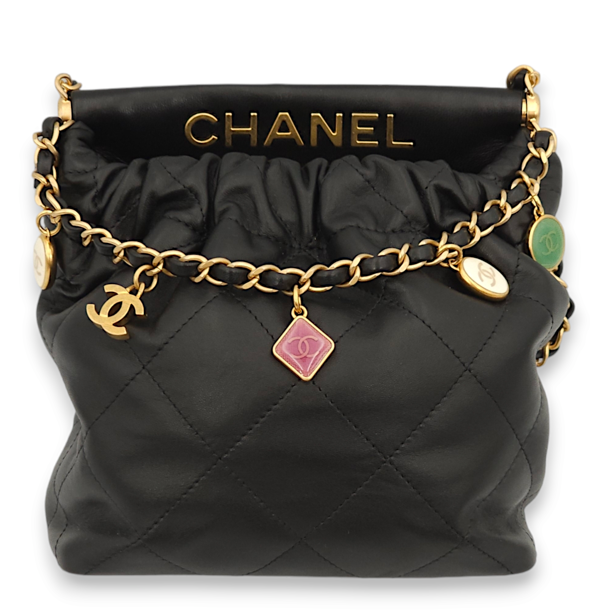 Charms Small Black Bucket Bag in Lambskin, Gold hardware