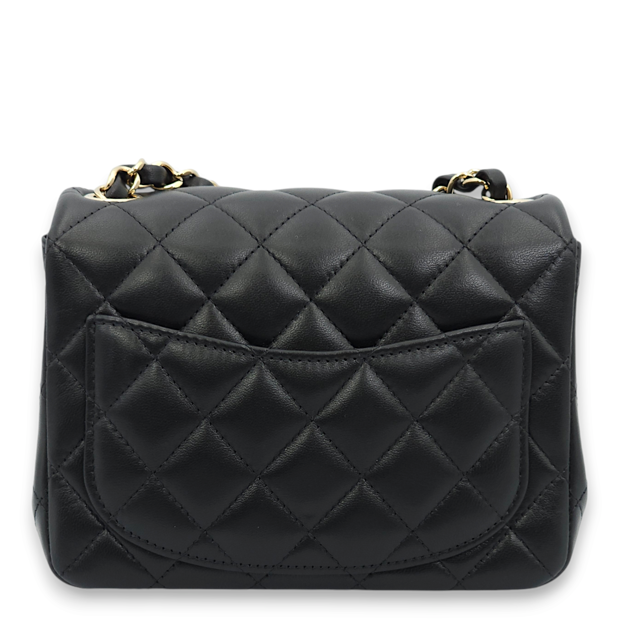 Classic Square Mini Black Shoulder Bag in Lambskin, Gold hardware