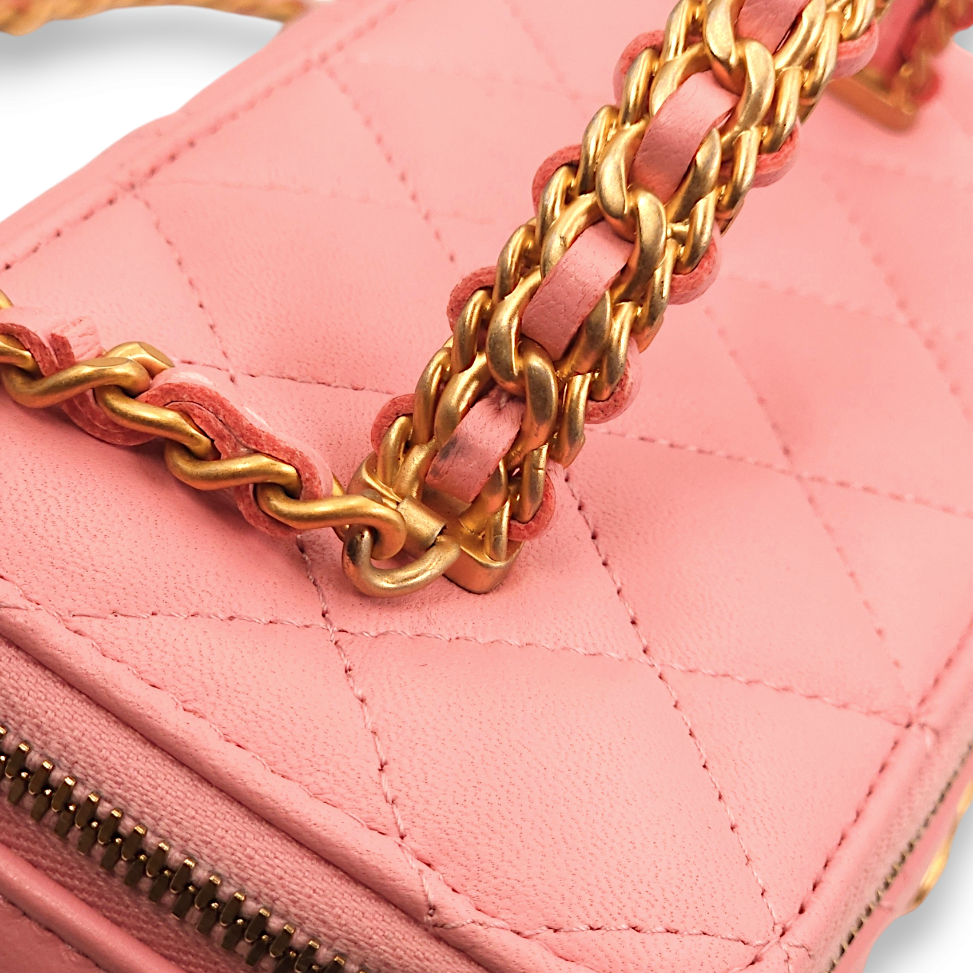 Vanity (Rectangle) Mini Pink Top Handle Bag in Lambskin, Gold hardware