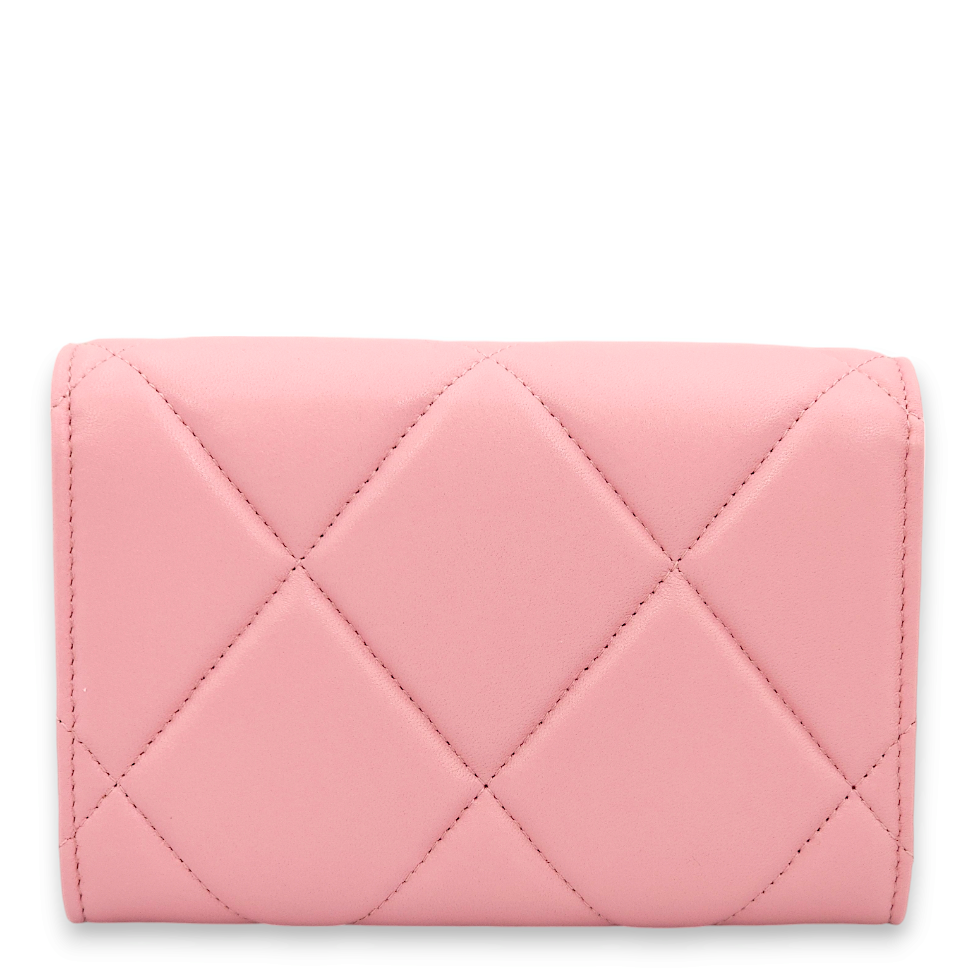 S19 Compact Pink Wallet On Chain in Lambskin, Gold hardware