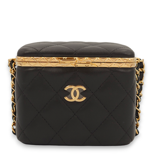 Quilted Mini Black Vanity Bag in Lambskin, Gold hardware