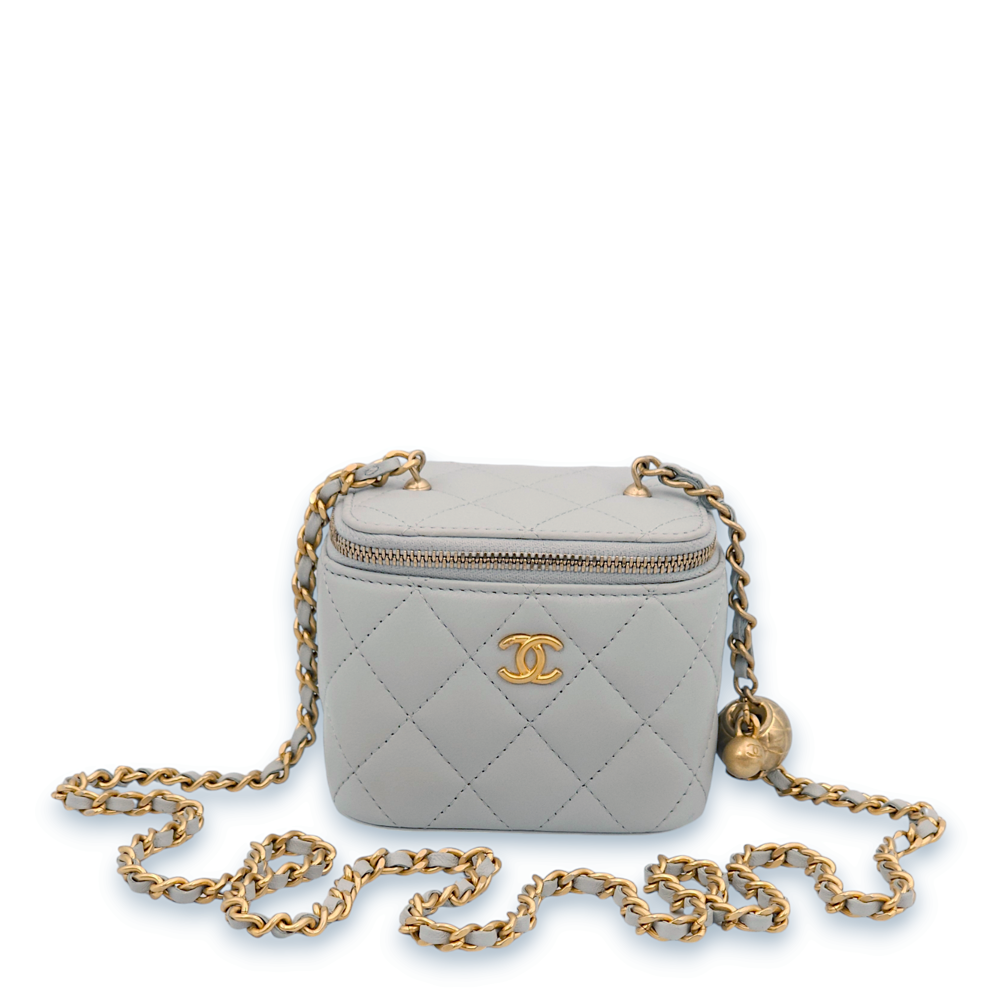 Pearl Crush Mini Pastel blue Vanity Bag in Lambskin, Gold hardware