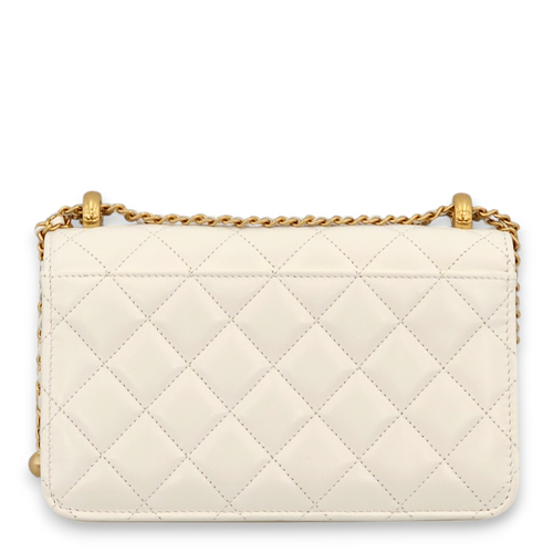 Double Pearl Crush White Wallet On Chain in Lambskin, Gold hardware