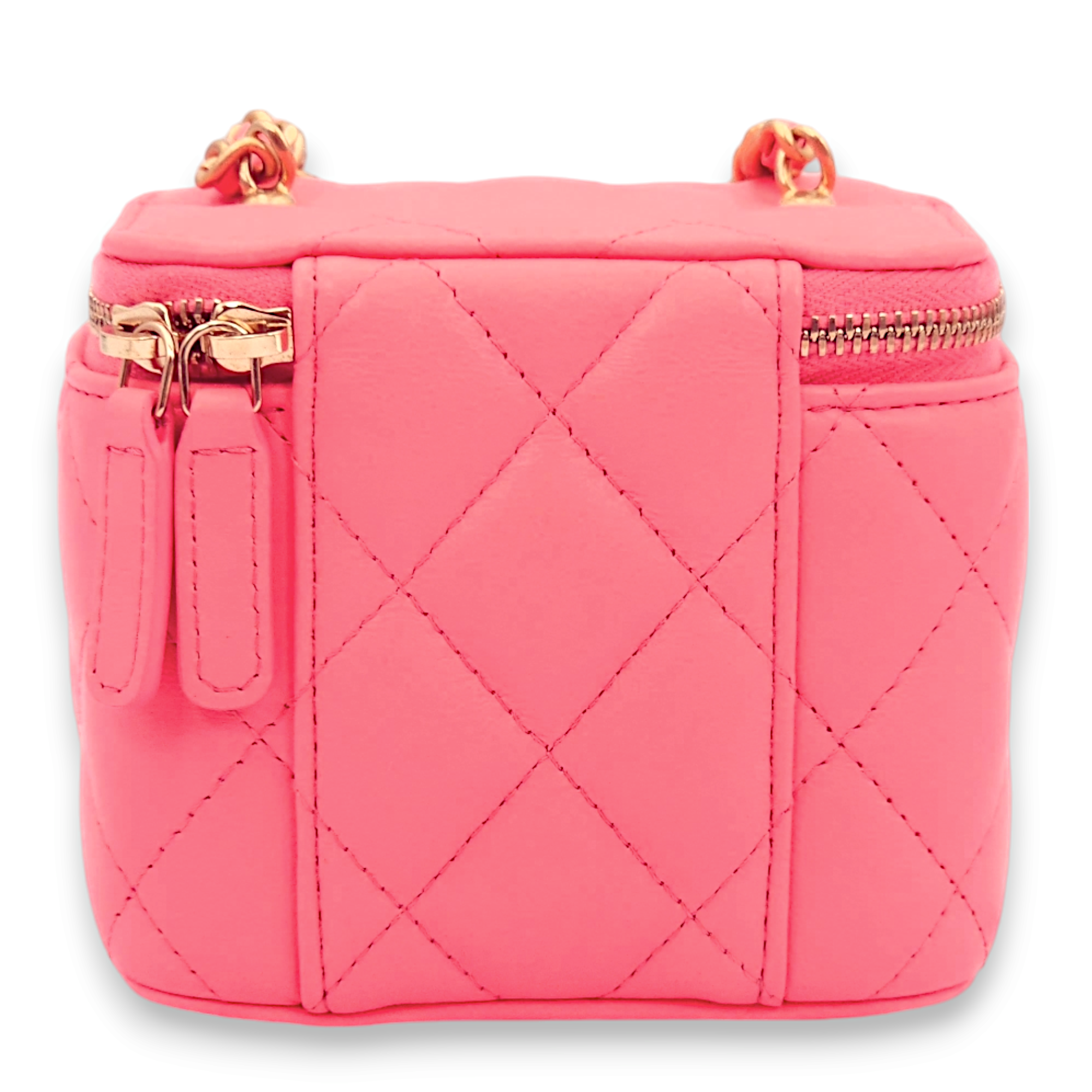 Quilted Pearl Crush Mini Pink Vanity Bag in Lambskin, Gold hardware