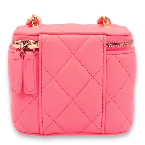 Quilted Pearl Crush Mini Pink Vanity Bag in Lambskin, Gold hardware