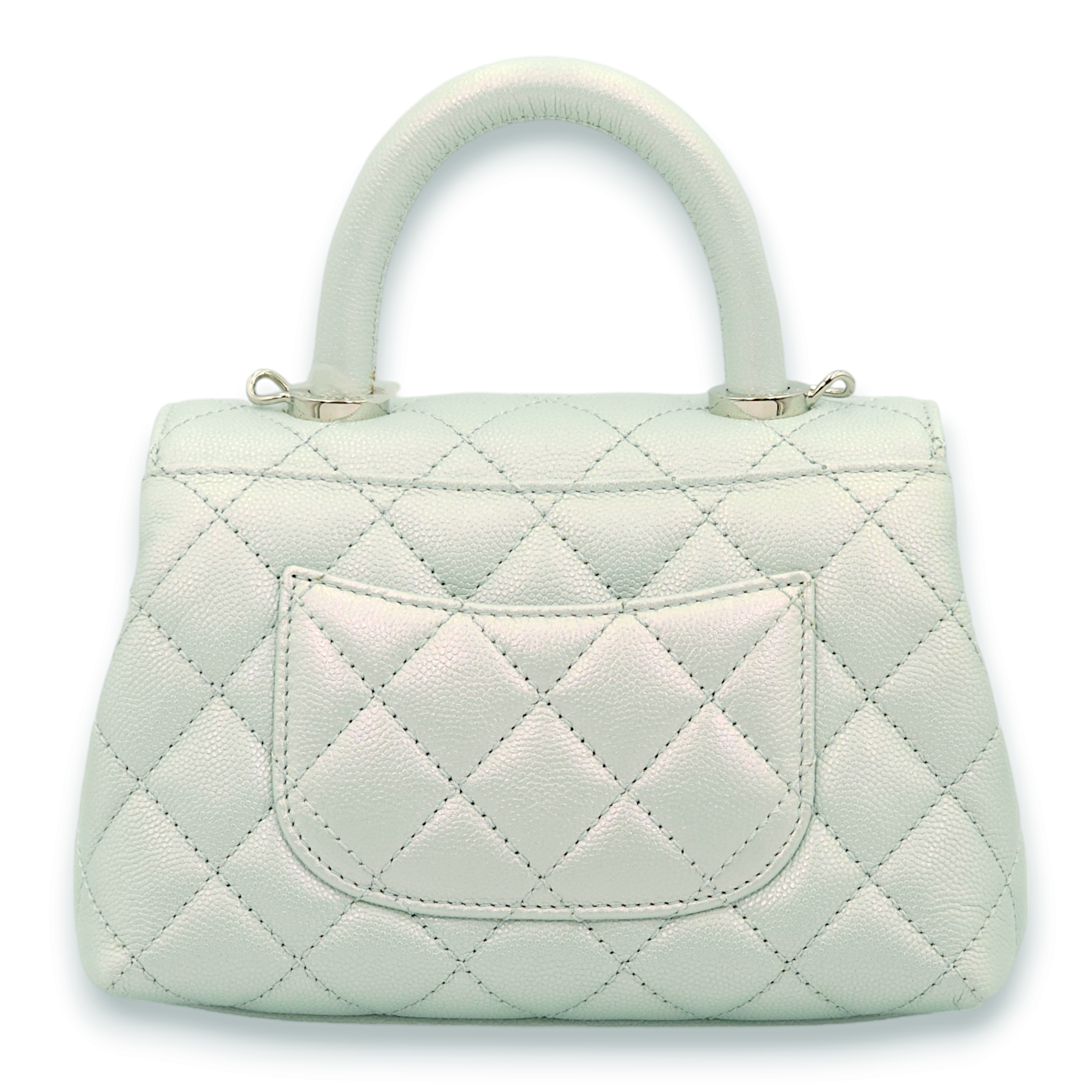 Quilted Coco Handle Mini Iridescent Icy blue Top Handle Bag in Caviar Leather, Pink,purple, silver hardware