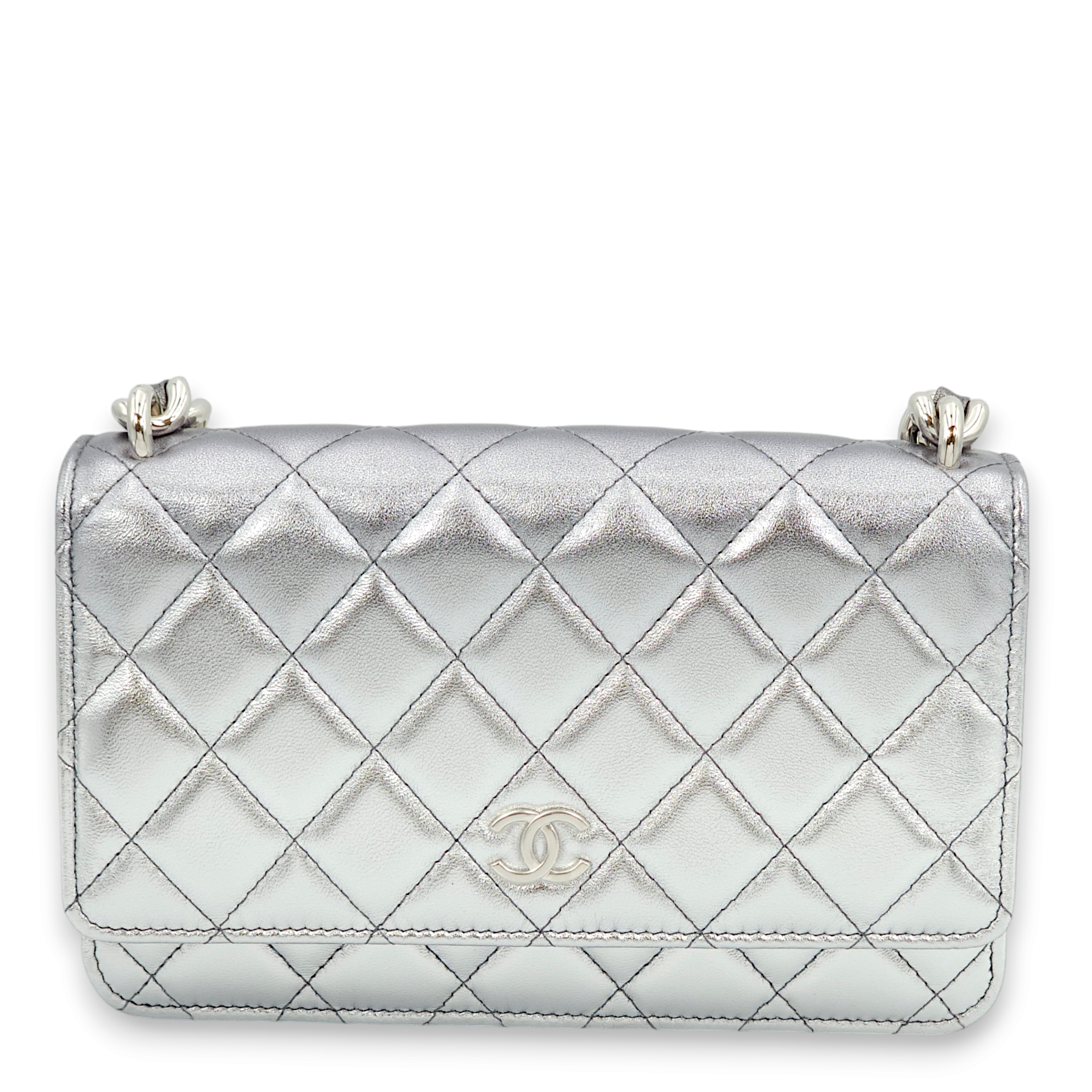 Quilted Metallic Purple /Grey/Silver Wallet On Chain in Lambskin, Palladium hardware