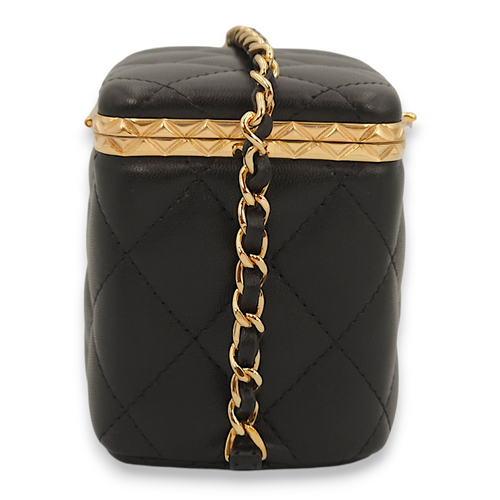 Quilted Mini Black Vanity Bag in Lambskin, Gold hardware