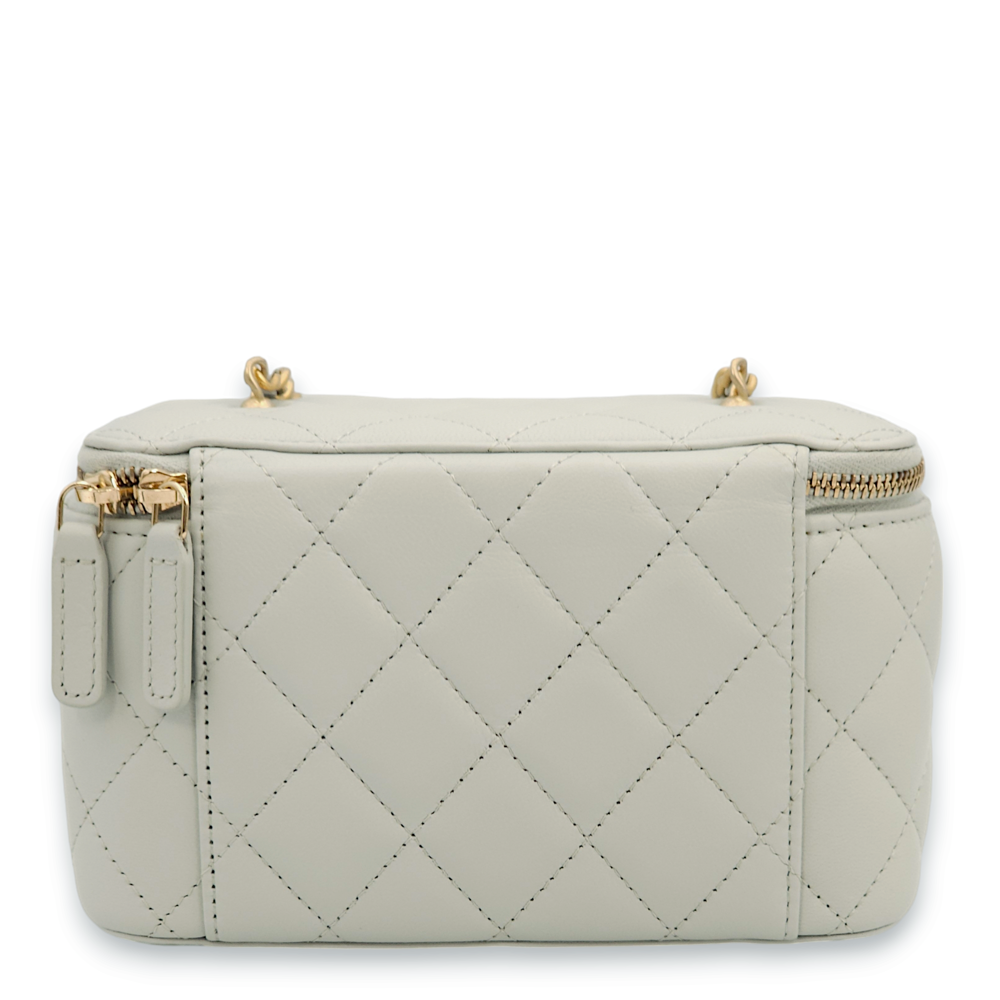 Quilted Vanity Mini Grey Top Handle Bag in Lambskin, Gold hardware