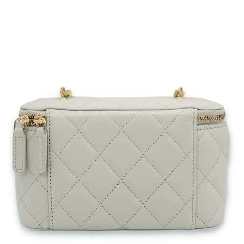 Quilted Vanity Mini Grey Top Handle Bag in Lambskin, Gold hardware