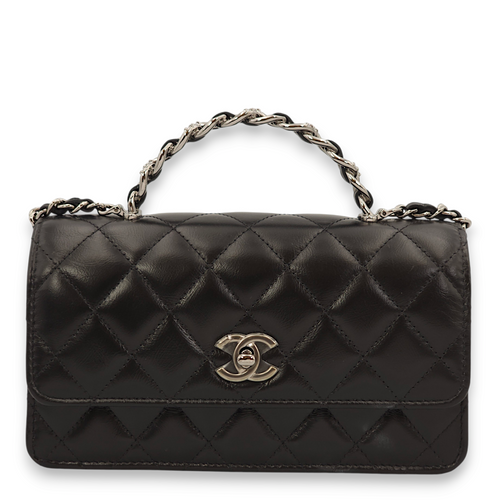 Quilted Seasonal Mini Black Top Handle Bag in Lambskin, Palladium hardware