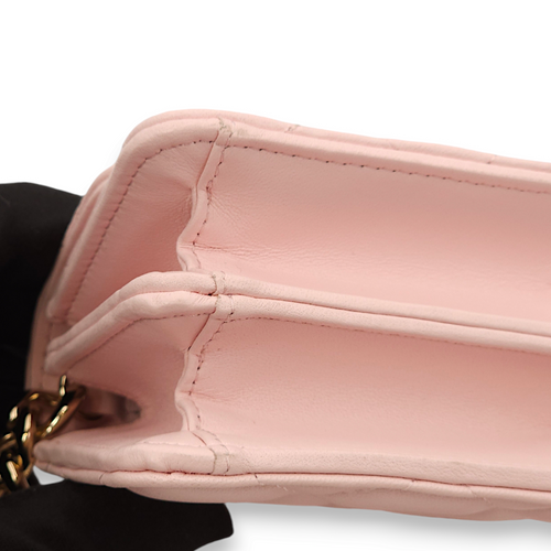 Quilted Loco Light pink/Pink enamel Wallet On Chain in Lambskin, Gold hardware