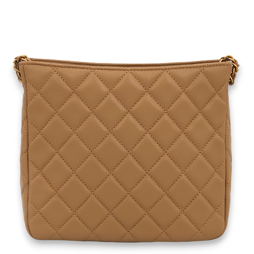 Quilted Pearl Crush Hobo Caramel Shoulder Bag in Lambskin, Gold hardware