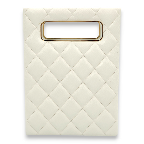 Quilted Vertical Evening Chain White Crossbody Bag in Caviar Leather, Gold hardware