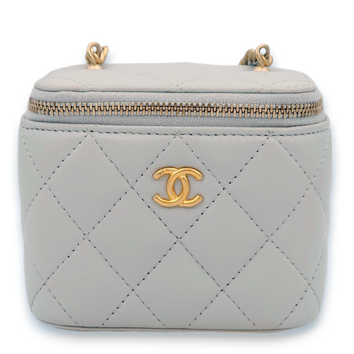 Pearl Crush Mini Pastel blue Vanity Bag in Lambskin, Gold hardware