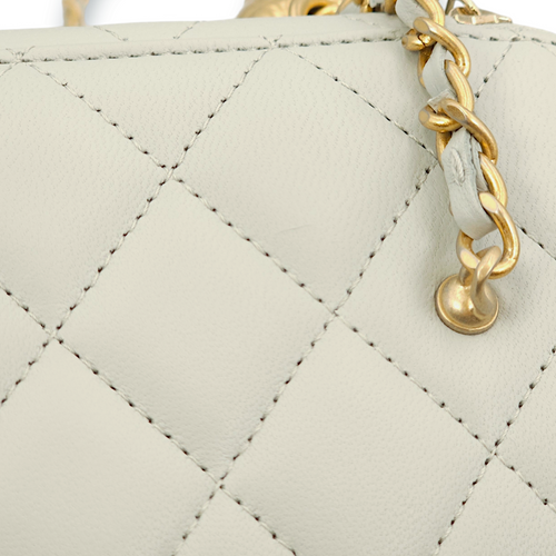 Quilted Vanity Mini Grey Top Handle Bag in Lambskin, Gold hardware