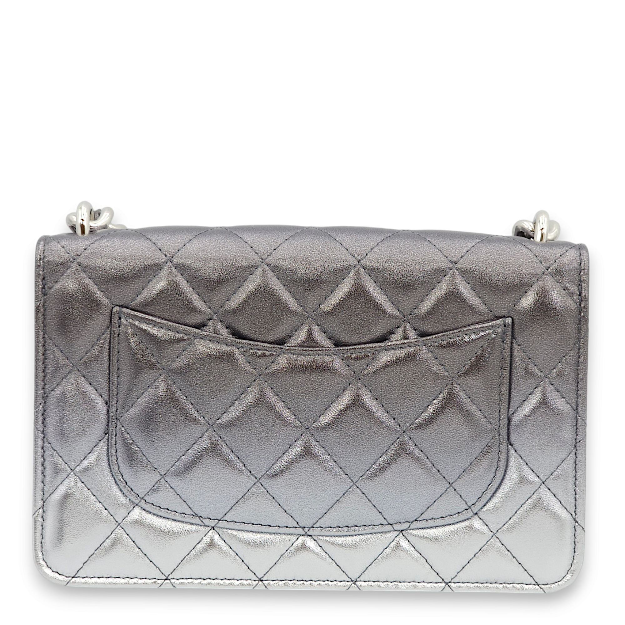 Quilted Metallic Purple /Grey/Silver Wallet On Chain in Lambskin, Palladium hardware