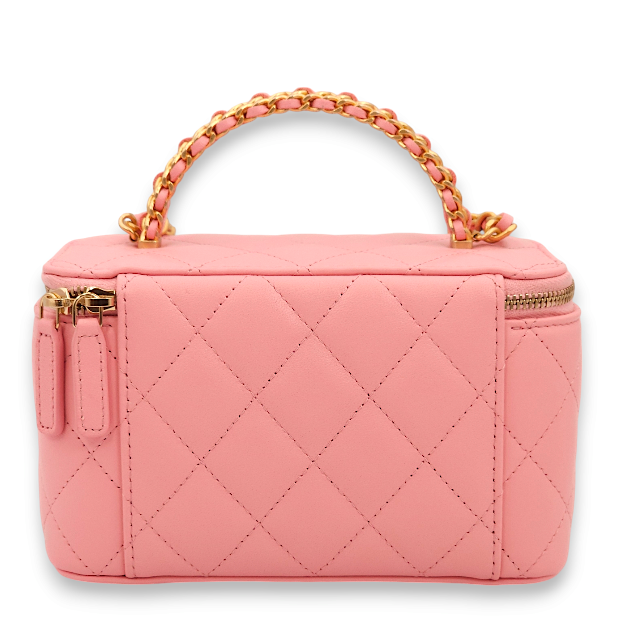 Vanity Mini Pink Top Handle Bag in Lambskin, Gold hardware