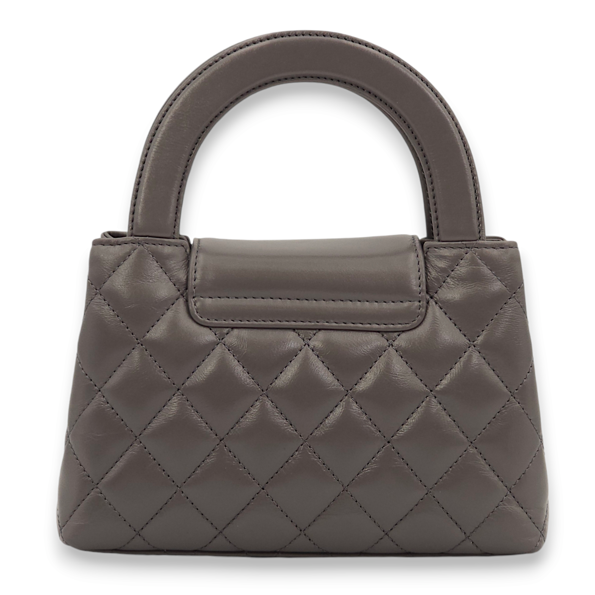 Kelly Mini Grey Crossbody Bag in Lambskin, Gold hardware