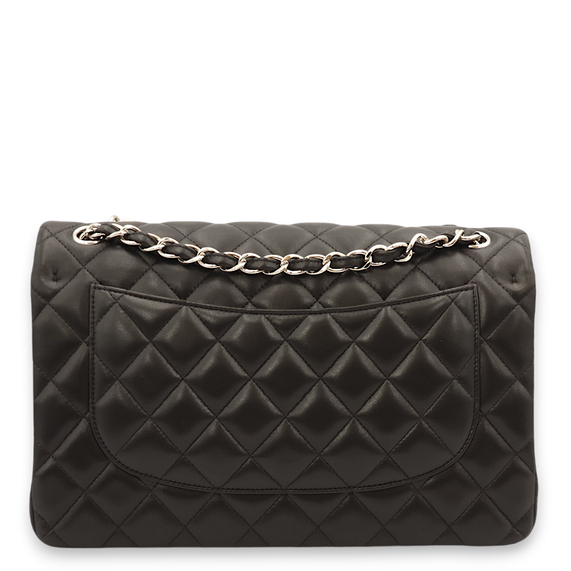 Classic Double Flap Jumbo Black Shoulder Bag in Lambskin, Palladium hardware