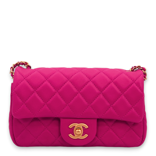 Pearl Crush Rectangle Mini Magenta Pink Crossbody Bag in Lambskin, Gold hardware