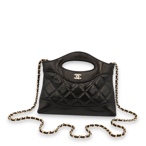 31 Mini Black Shoulder Bag in Calfskin, Gold hardware