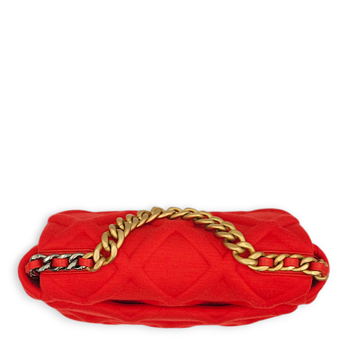 C19 Flap Small Red Shoulder Bag in Jersey, 3-Tone hardware