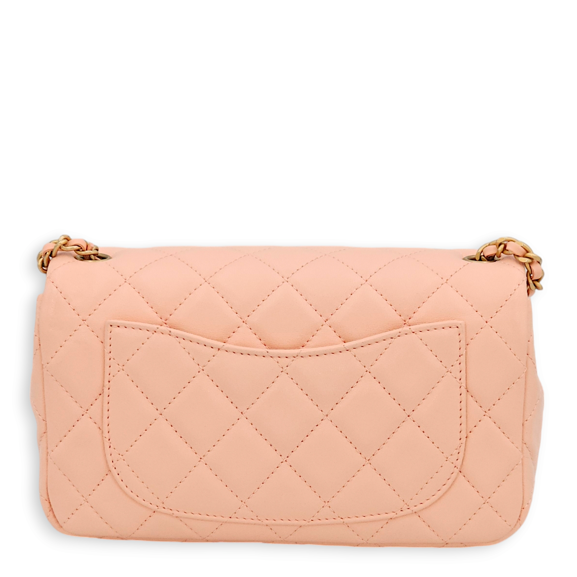 Pearl Crush Rectangle Mini Salmon Pink Crossbody Bag in Lambskin, Gold hardware