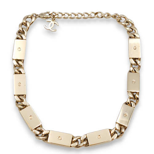 Logo Link Choker White & Gold Necklace in Stainless Steel, Gold hardware