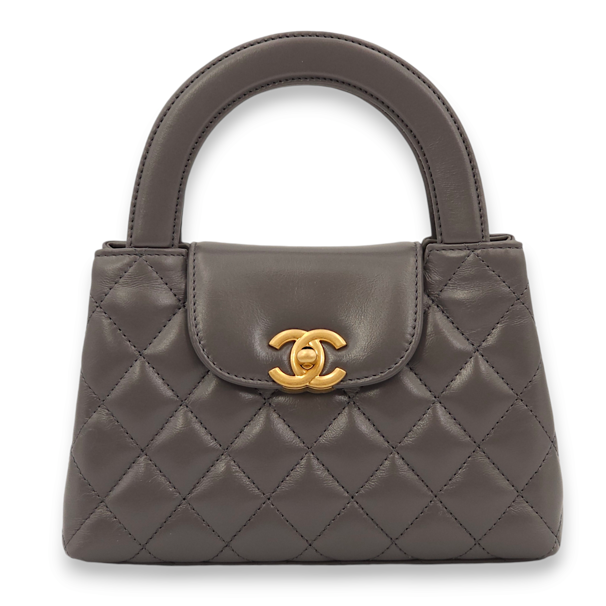 Kelly Mini Grey Crossbody Bag in Lambskin, Gold hardware