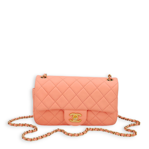 Pearl Crush Rectangle Mini Salmon Pink Crossbody Bag in Lambskin, Gold hardware