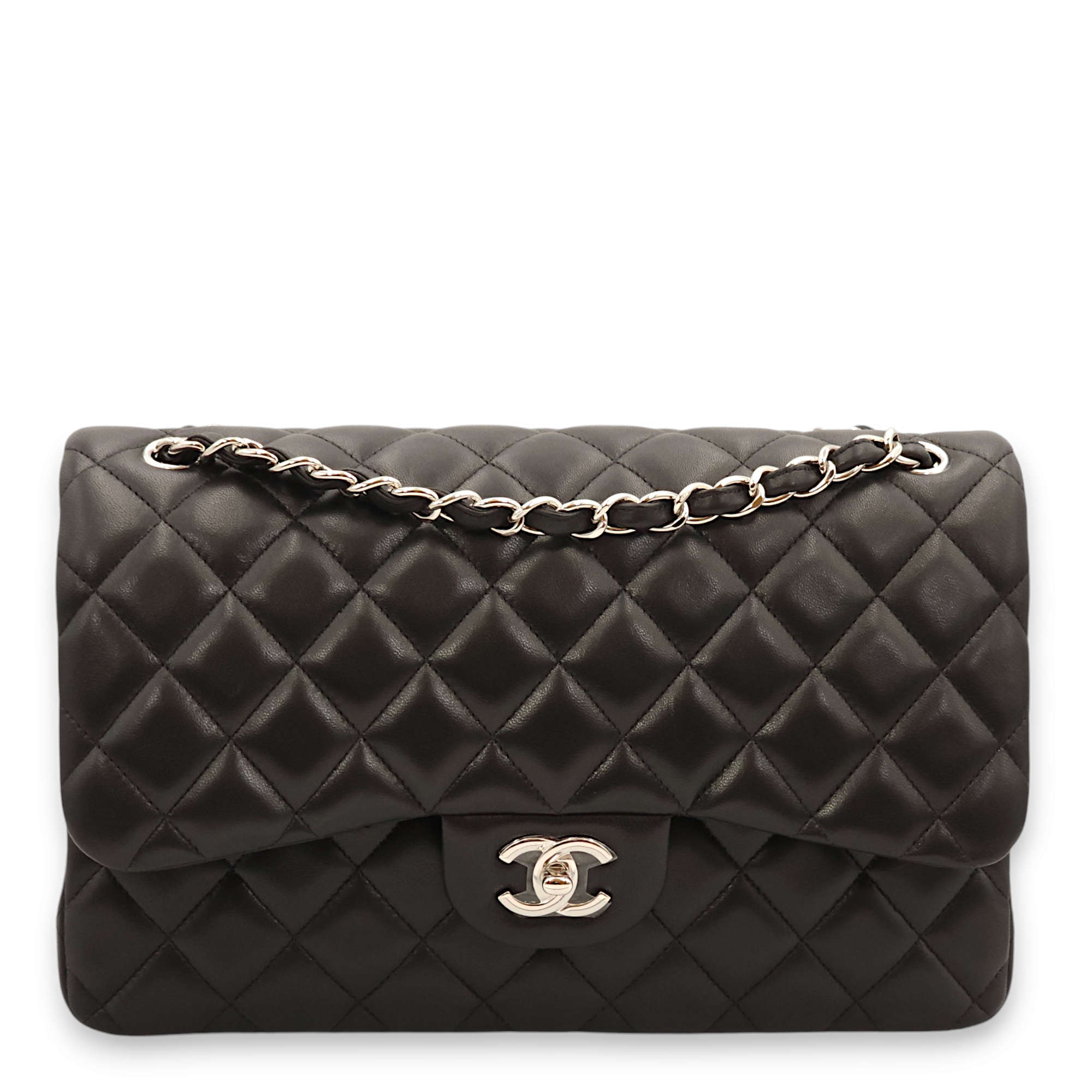 Classic Double Flap Jumbo Black Shoulder Bag in Lambskin, Palladium hardware