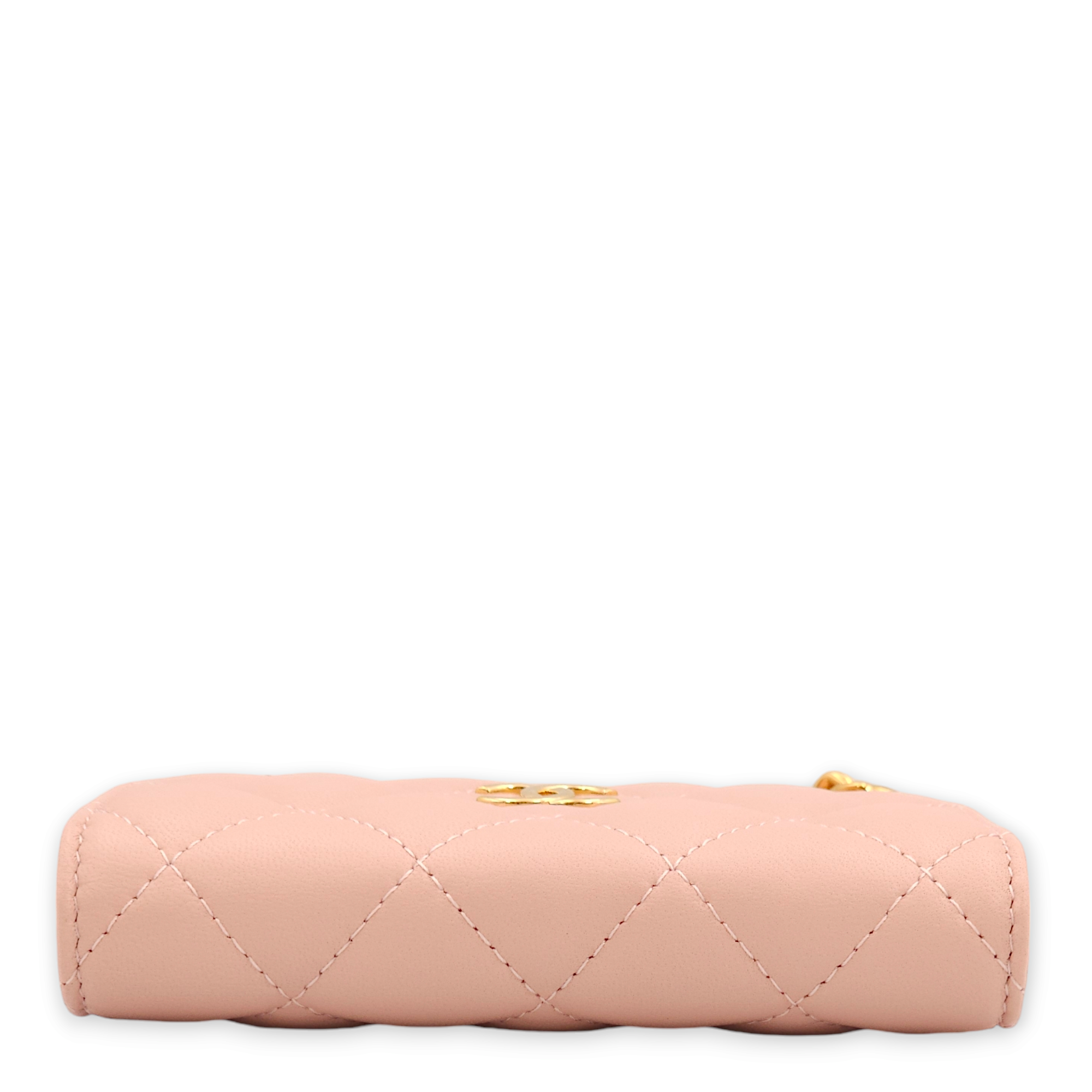 Mini Chain Pink /Pink/Grey Clutch in Lambskin, Gold hardware