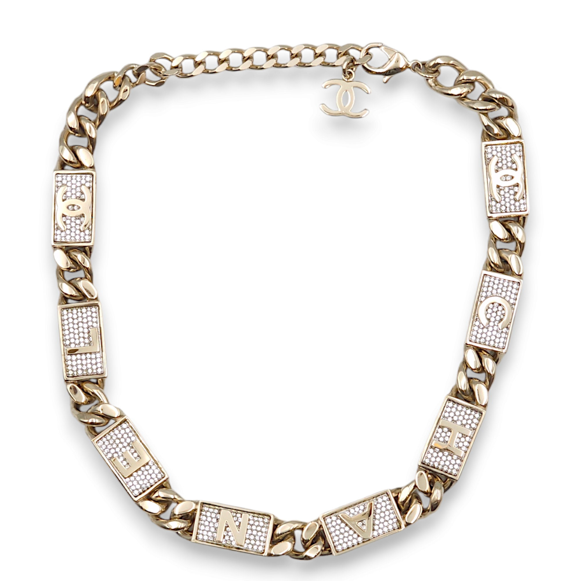 Logo Link Choker White & Gold Necklace in Stainless Steel, Gold hardware