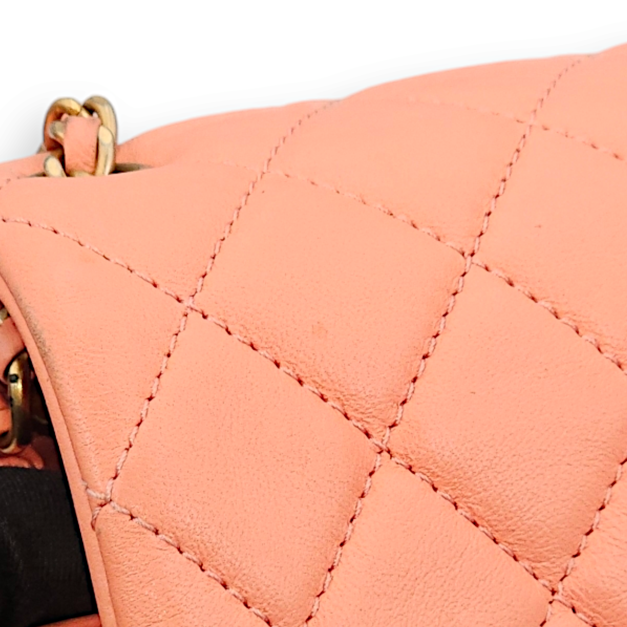 Pearl Crush Rectangle Mini Salmon Pink Crossbody Bag in Lambskin, Gold hardware