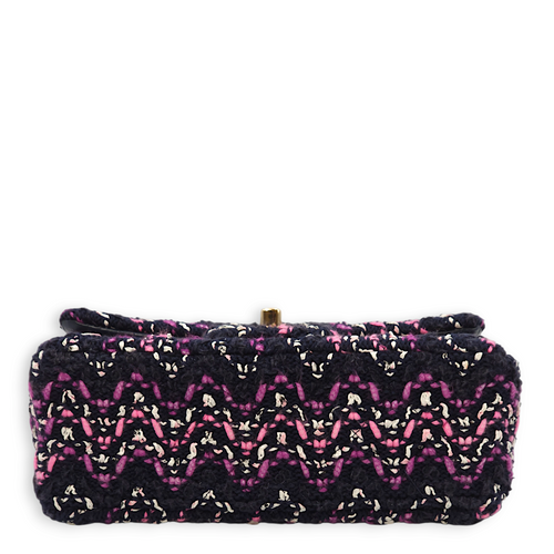 Rectangle Mini Purple, Pink, White Crossbody Bag in Tweed, Gold hardware