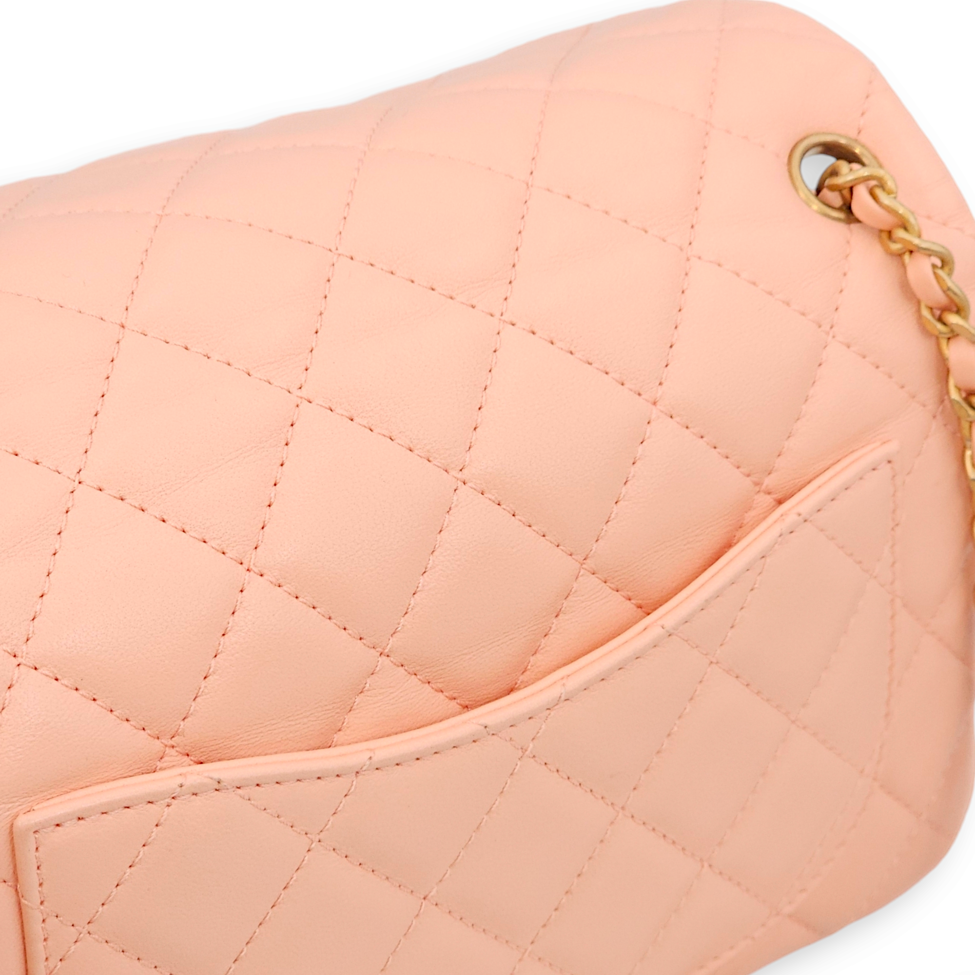 Pearl Crush Rectangle Mini Salmon Pink Crossbody Bag in Lambskin, Gold hardware